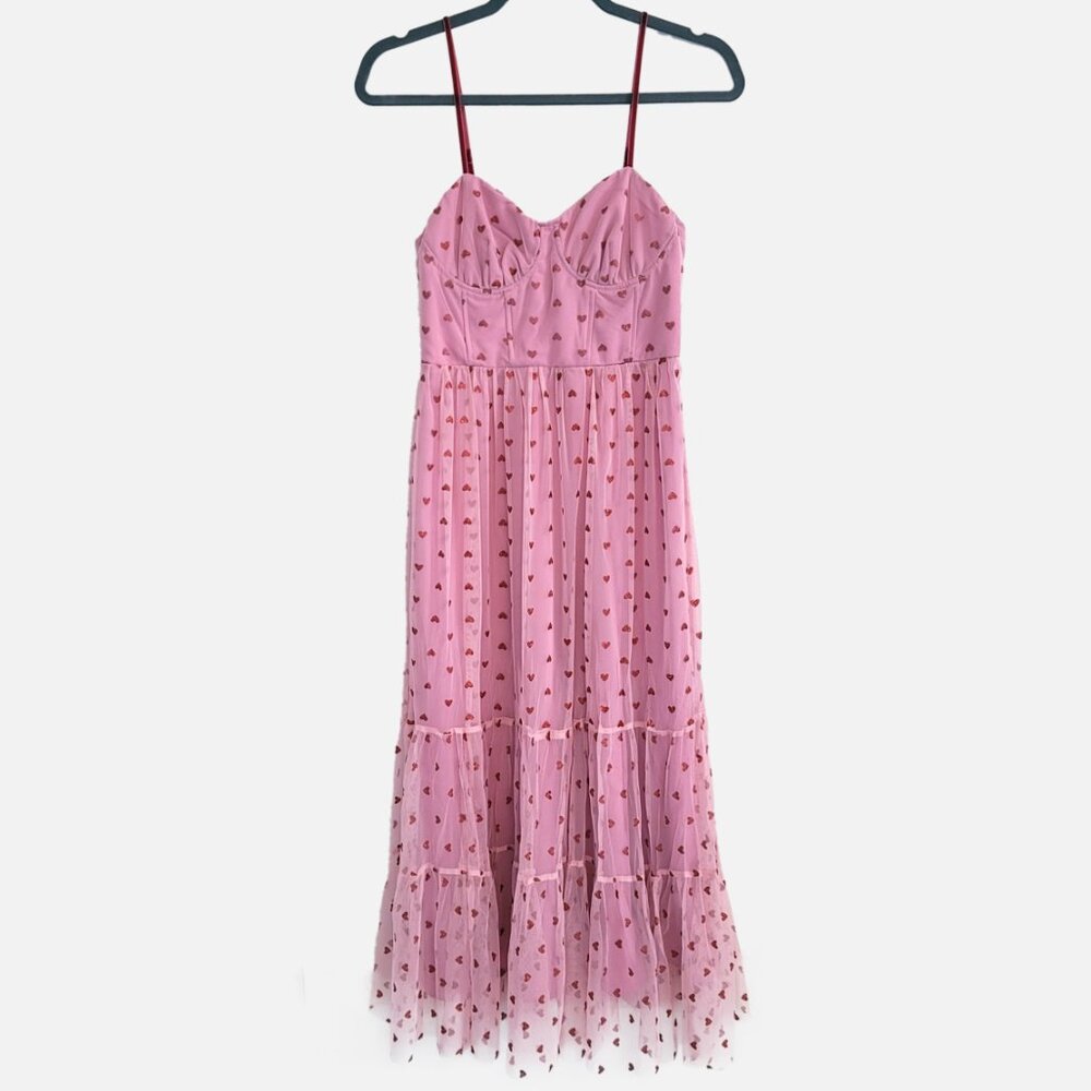 Betsey Johnson Classically Pink Heart Dress Pale Pink Red Glitter Hearts…